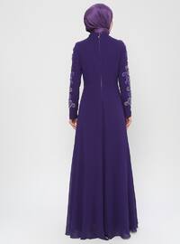 Purple - Fully Lined - Crew neck - Muslim Evening Dress