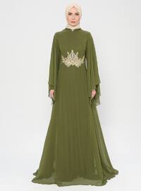 Green - Fully Lined - Crew neck - Muslim Evening Dress