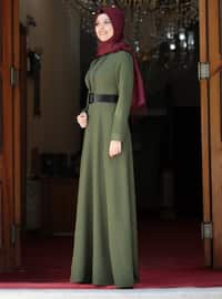 Khaki - Unlined - Crew neck - Muslim Evening Dress