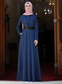 Indigo - Unlined - Crew neck - Muslim Evening Dress