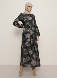 Smoke - Floral - Crew neck - Unlined - Dress