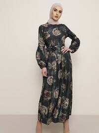 Smoke - Floral - Crew neck - Unlined - Dress