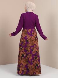 Button Detailed Floral Modest Dress Purple