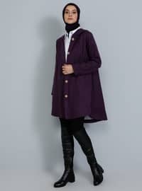 Purple - Fully Lined - V neck Collar - Acrylic - - Coat