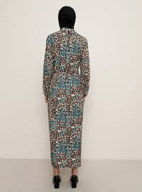 Leopard - Turquoise - Leopard - Polo neck - Unlined - Dress