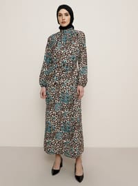 Leopard - Turquoise - Leopard - Polo neck - Unlined - Dress