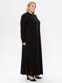Black - Crew neck - Unlined - Viscose - Plus Size Abaya