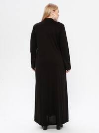 Black - Crew neck - Unlined - Viscose - Plus Size Abaya