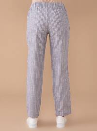 Navy Blue - Stripe - - Pants
