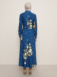 Indigo - Floral - Multi - Button Collar - Unlined - Dress