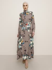Vizon - Çiçekli - Çok renkli - Düğmeli yaka - Astarsız kumaş - Elbise