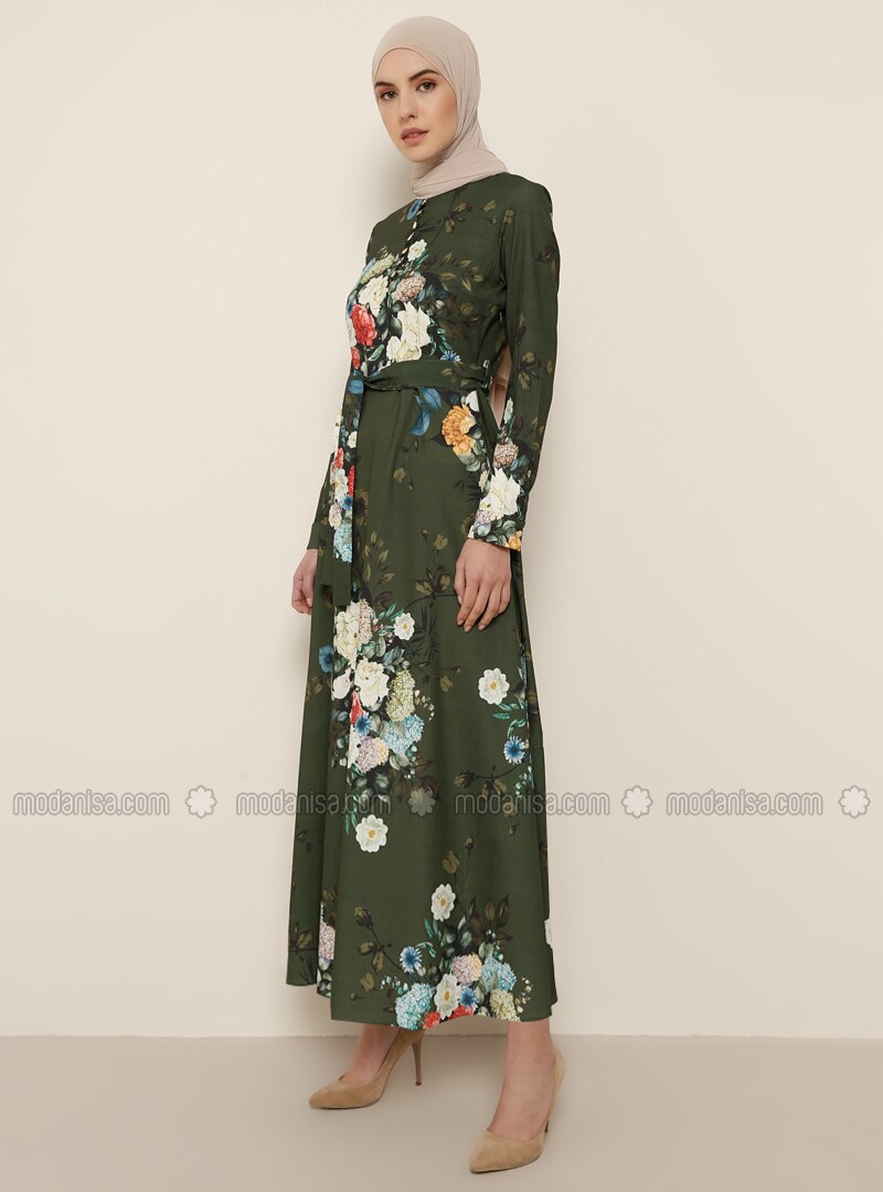 khaki floral dress