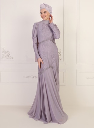 Lilac - Fully Lined - Crew neck - Muslim Evening Dress - Mwedding