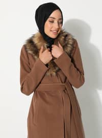 Coat With Faux Fur Collar Taba