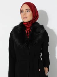 Faux Fur Collar Detailed Coat Black