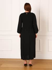 فستان منسوج طبيعي الحجم مقاس كبير - أسود - علياء