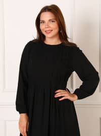 فستان منسوج طبيعي الحجم مقاس كبير - أسود - علياء