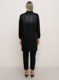 Black - Point Collar - Unlined - Denim - Plus Size Jacket