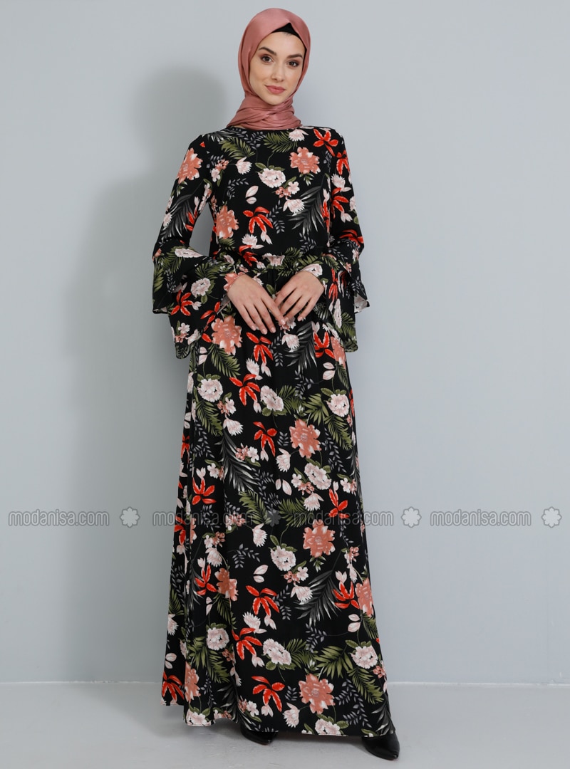 dress black with flowers