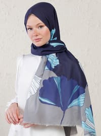 Gray - Multi - Blue - Printed - Cotton - - Shawl - Şal