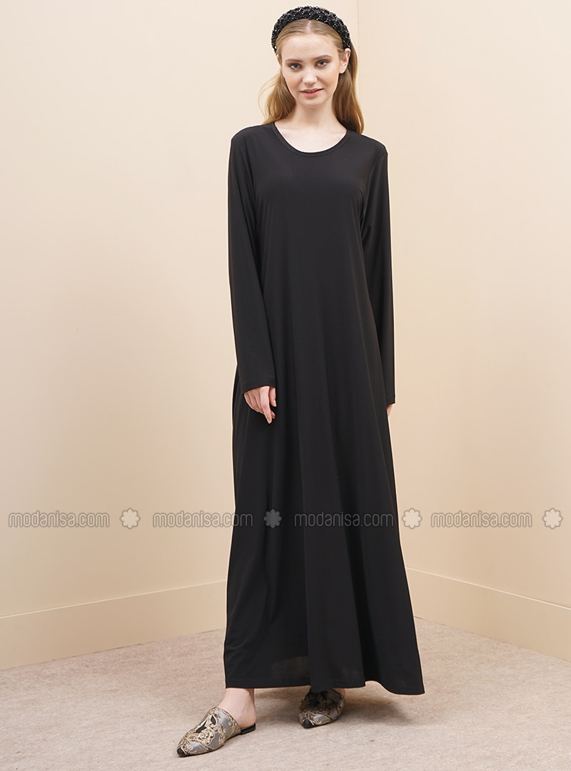 Esnek Uzun Kollu Iclik Elbise Siyah