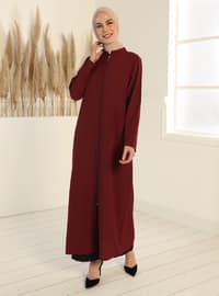 Zippered Abaya - Claret Red