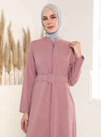 Judge Collar Zippered Basic Crepe Abaya Waistcoat Rose Color