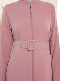 Judge Collar Zippered Basic Crepe Abaya Waistcoat Rose Color
