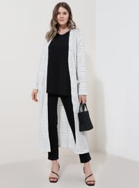 White - Black - Multi - Acrylic - - Plus Size Cardigan