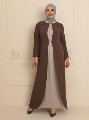 Mink - Fully Lined - Crew neck - Muslim Plus Size Evening Dress - Sevdem Abiye