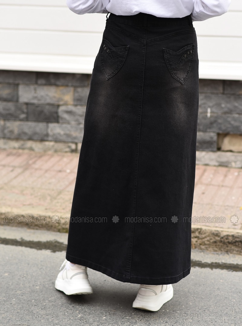 long dark denim skirt