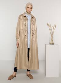 Camel - Unlined - Polo neck - Trench Coat