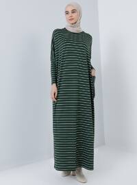 Green - Stripe - Crew neck - Unlined - Viscose - Dress