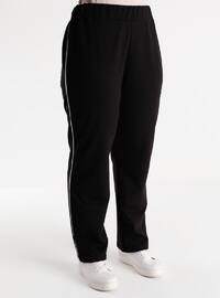 Oversize Full Zipper Sweatshirt&Trousers Sports Set - Black White