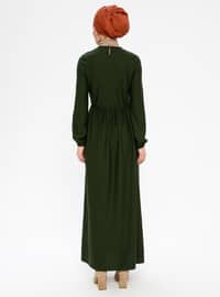 Shirred Modest Dress Khaki