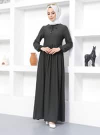 Shirred Modest Dress Khaki