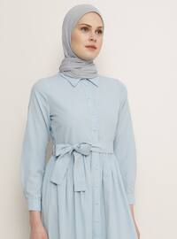 Mavi yakalı - Fransız yaka - Astarsız kumaş - - Elbise