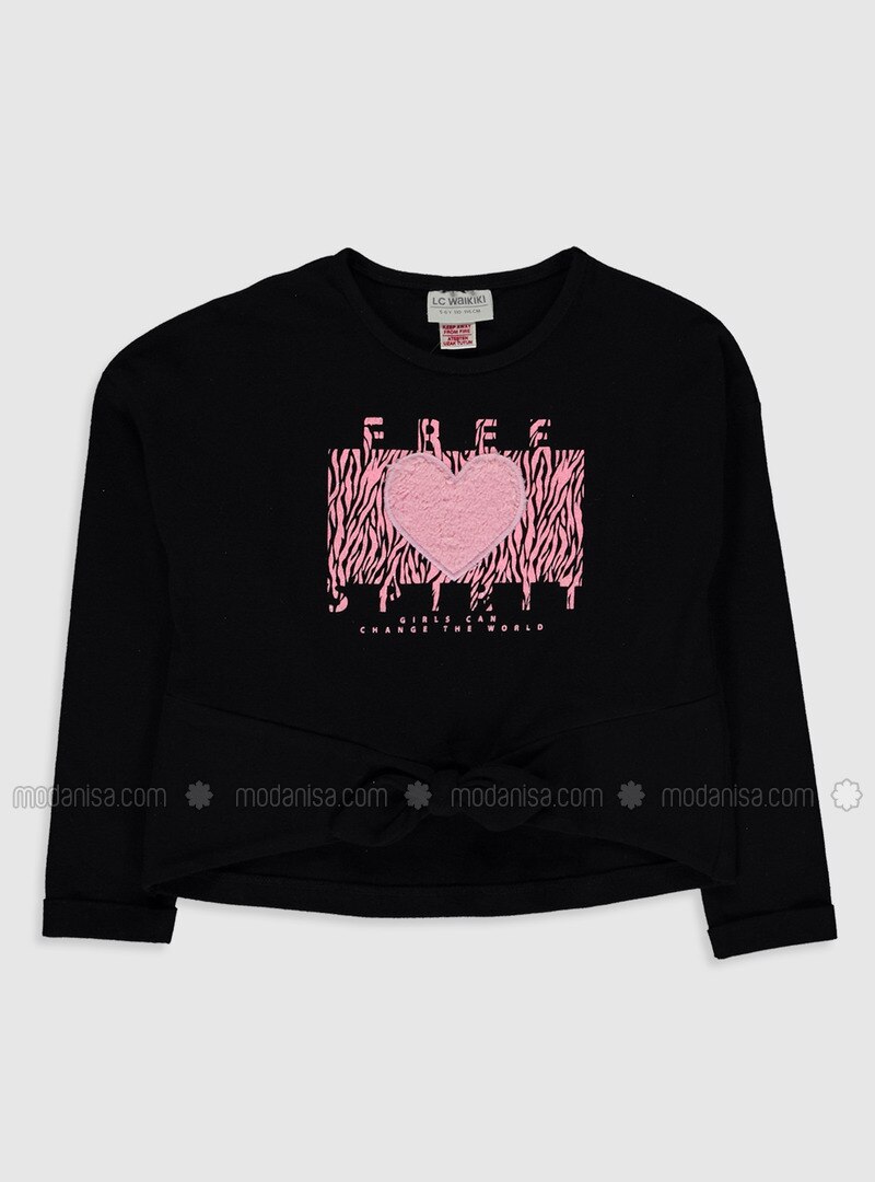 Crew Neck Black Girls T Shirt