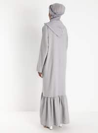 Hooded Pocket Detailed Abaya - Gray