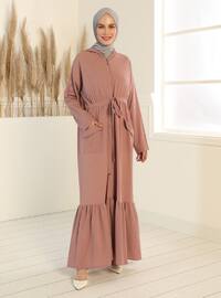 Drawstring Waist Hooded Pocket Detailed Abaya Abaya Abaya Rose Color