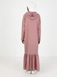 Drawstring Waist Hooded Pocket Detailed Abaya Abaya Abaya Rose Color