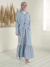Hooded Pocket Detailed Abaya - Blue