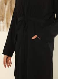 Hooded Pocket Detailed Abaya - Black