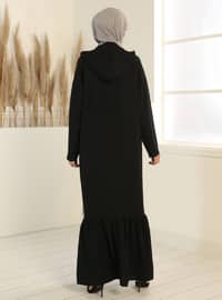 Hooded Pocket Detailed Abaya - Black