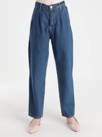 Mom Fit Natural Fabric Jeans Blue