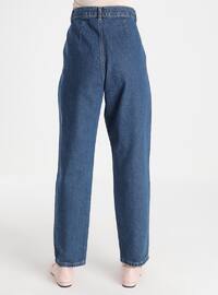 Mom Fit Natural Fabric Jeans Blue
