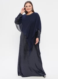 Navy Blue - Fully Lined - Crew neck - Plus Size Dress