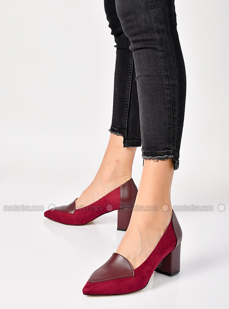 burgundy high heel shoes