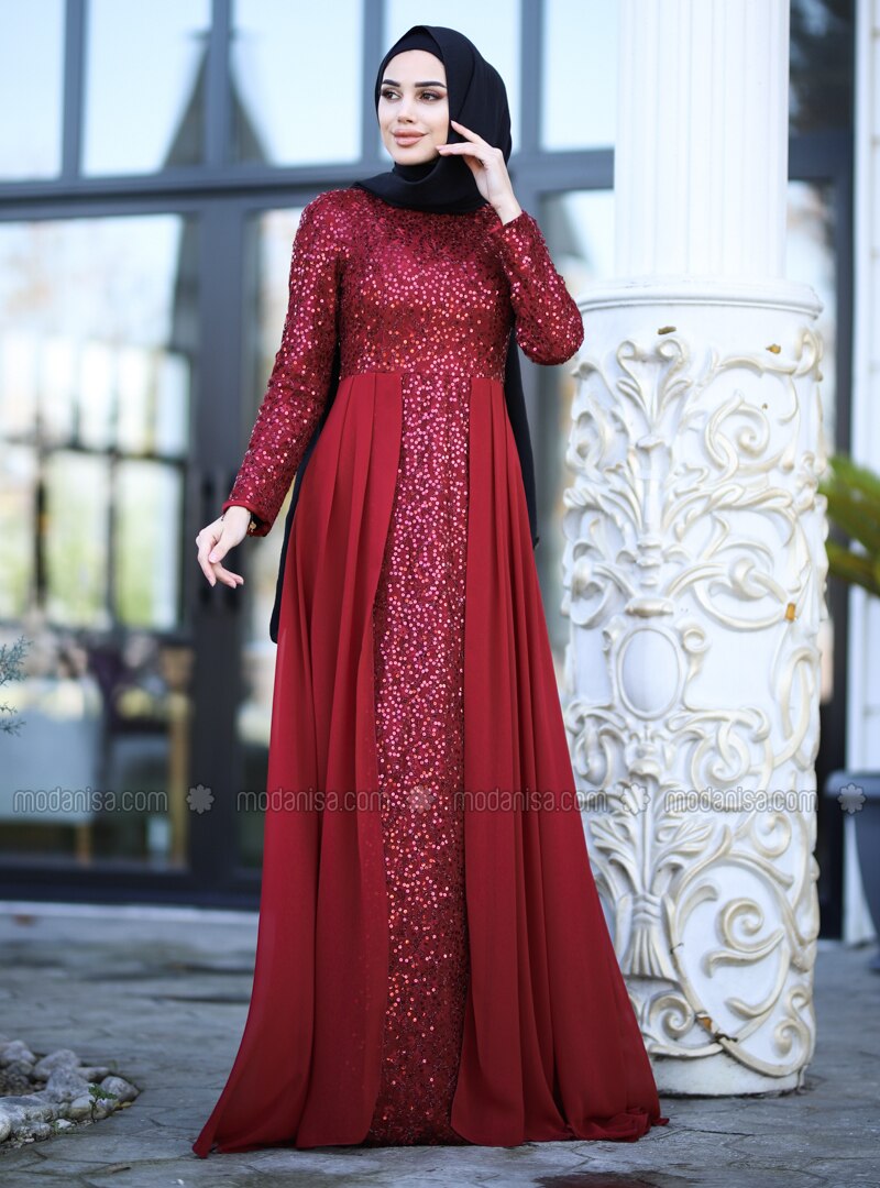 maroon evening dress