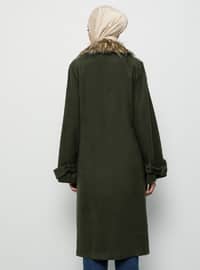 Khaki - Fully Lined - Point Collar - Acrylic - - Coat
